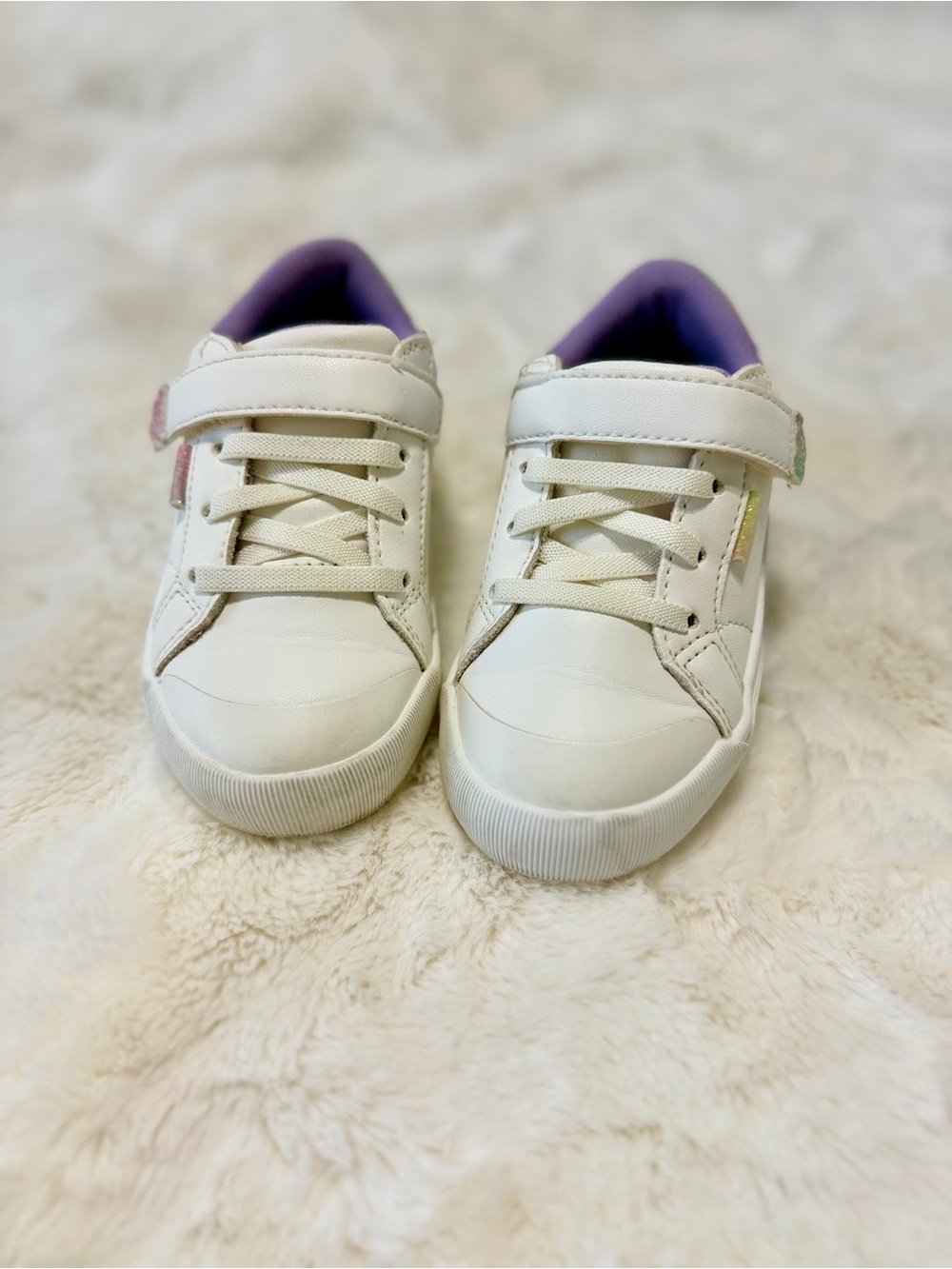 Kids White Casual Sneakers with Purple Lining
